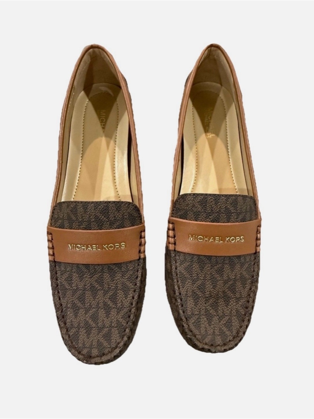 Michael Kors Brown Logo Canvas & Tan Leather Penny Loafers